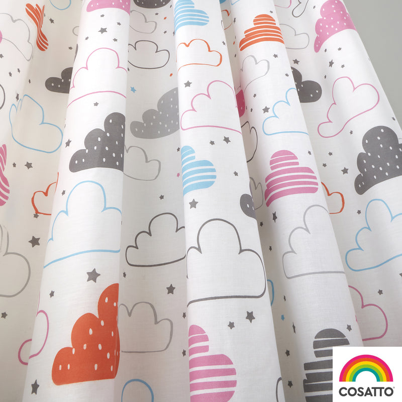 The colourful cloud details of the Cosatto Fairy Clouds Pencil Pleat Curtains - 66" Width x 72" Drop | Curtains | Nursery Decorations | Nursery Furniture - Clair de Lune UK