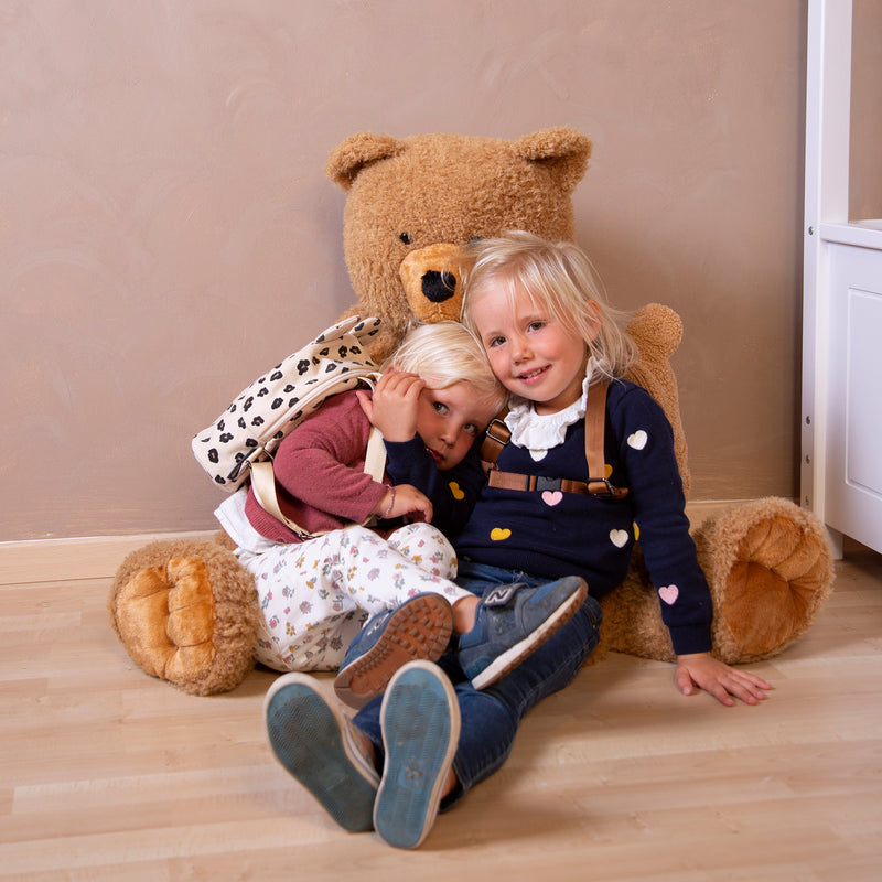 Siblings hugging their Childhome Sitting Teddy | Bear Toys | Baby Shower, Birthday & Christmas Gifts - Clair de Lune UK