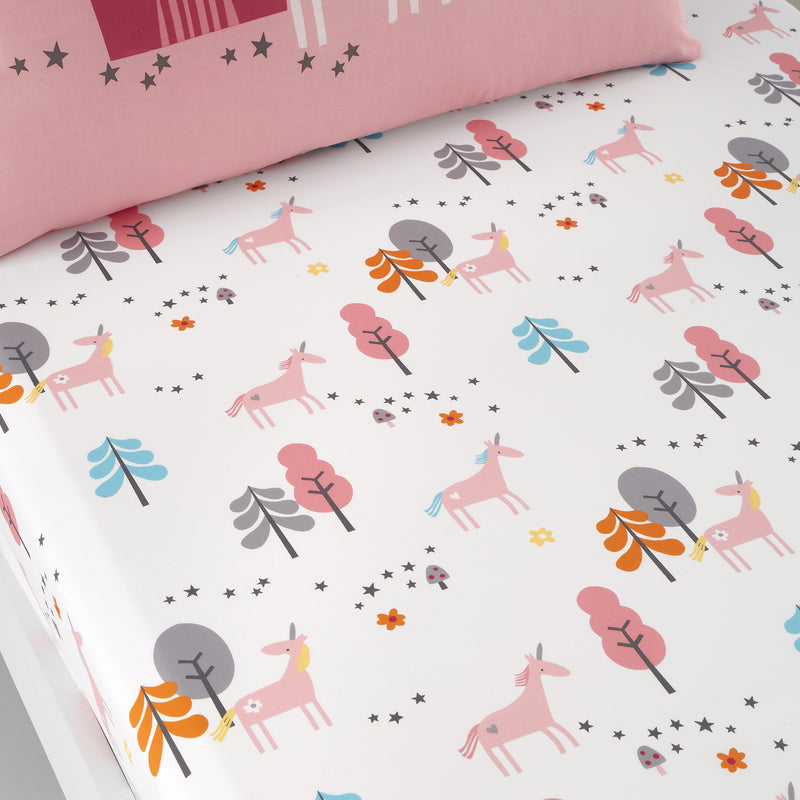 The print details of the Cosatto Unicorn 2 Pack Fitted Cotton Single Bed Sheets | Soft Baby Sheets | Cot, Cot Bed, Pram, Crib & Moses Basket Bedding - Clair de Lune UK